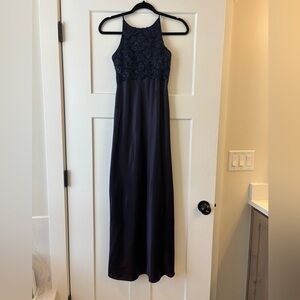 Morgan & Co Vtg 90s Navy Blue Satin Lace Prom Homecoming Formal Dress Sz 3 2